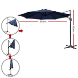 Instahut Outdoor Umbrella 3M Roma Cantilever Beach Furniture Garden 360 Degree Navy