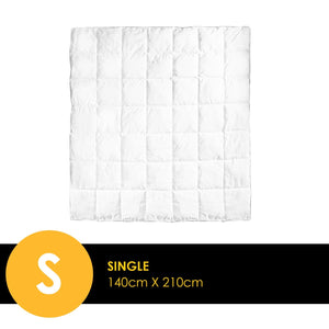 Royal Comfort Bamboo Blend Quilt 250GSM Luxury Doona Duvet 100% Cotton Cover - Single - White