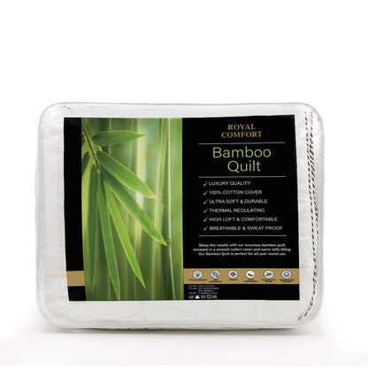 Royal Comfort Bamboo Blend Quilt 250GSM Luxury Doona Duvet 100% Cotton Cover - King - White