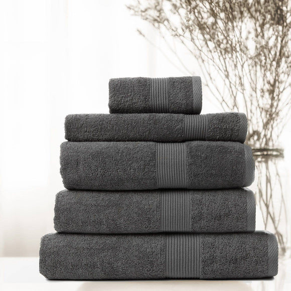 Royal Comfort 5 Piece Cotton Bamboo Towel Set 450GSM Luxurious Absorbent Plush  Granite