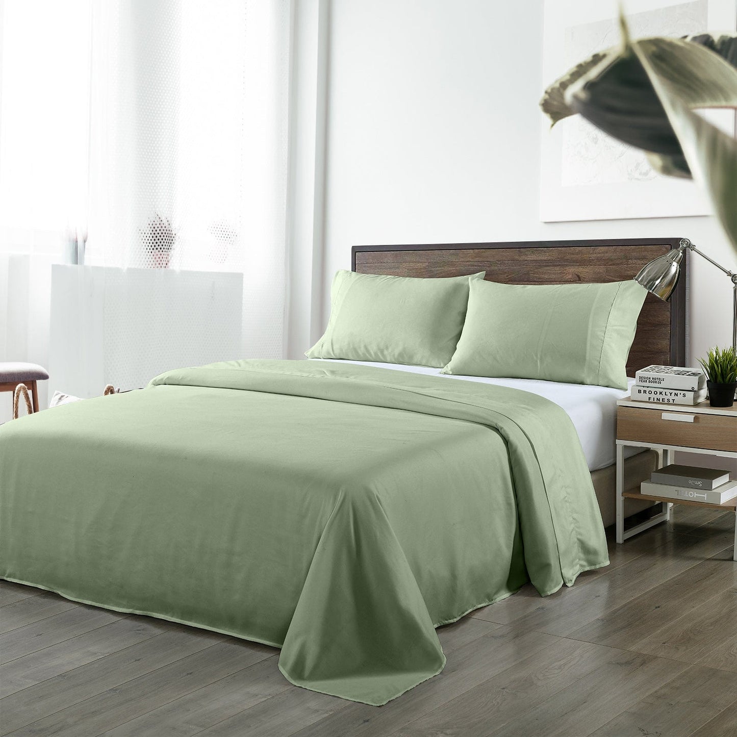 Royal Comfort Bamboo Blended Sheet & Pillowcases Set 1000TC Ultra Soft Bedding - Queen - Sage Green