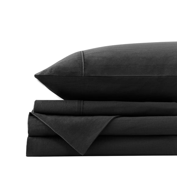 Royal Comfort Vintage Washed 100% Cotton Sheet Set Fitted Flat Sheet Pillowcases - Single - Charcoal