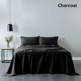 Royal Comfort Vintage Washed 100% Cotton Sheet Set Fitted Flat Sheet Pillowcases - Double - Charcoal