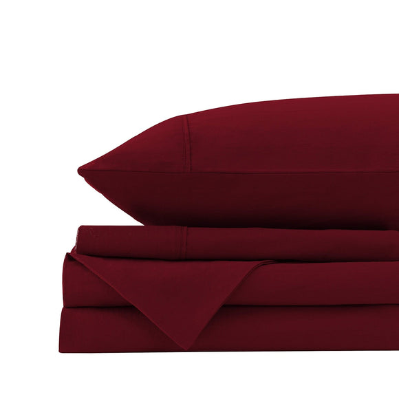Royal Comfort Vintage Washed 100% Cotton Sheet Set Fitted Flat Sheet Pillowcases - Queen - Mulled Wine