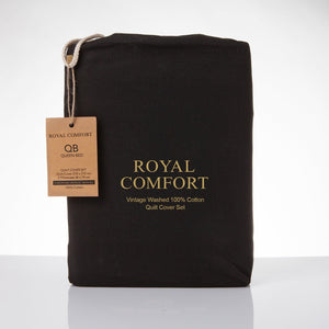 Royal Comfort Vintage Washed 100% Cotton Quilt Cover Set Bedding Ultra Soft - Single - Charcoal