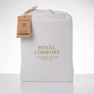 Royal Comfort Vintage Washed 100% Cotton Quilt Cover Set Bedding Ultra Soft - King - White