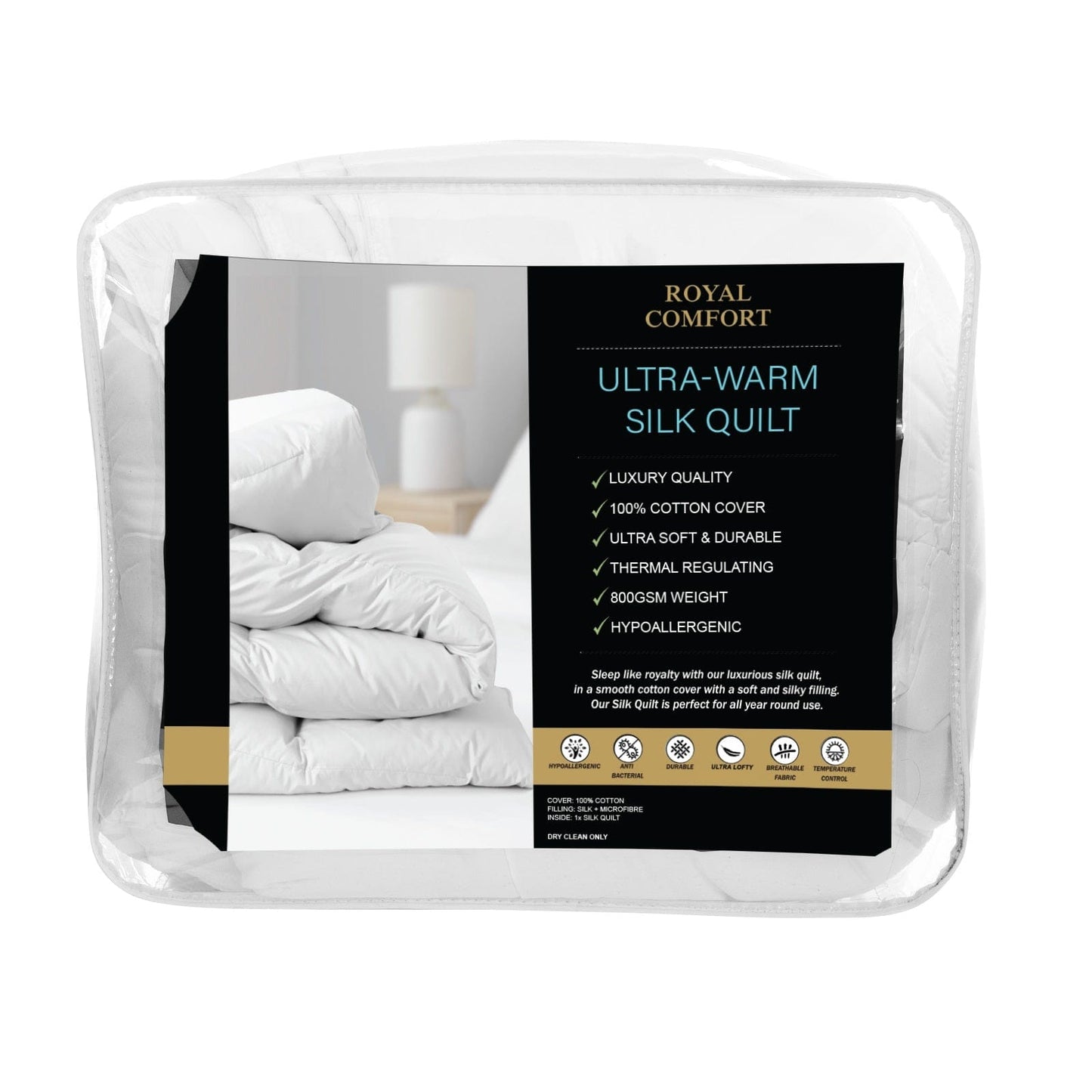 Royal Comfort 800GSM Silk Blend Quilt Duvet Ultra Warm Winter Weight Doona - Single - White