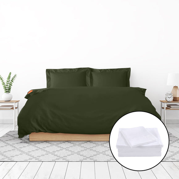 Royal Comfort 1000 Thread Count Bamboo Cotton Sheet and Quilt Cover Complete Set - King - Olive