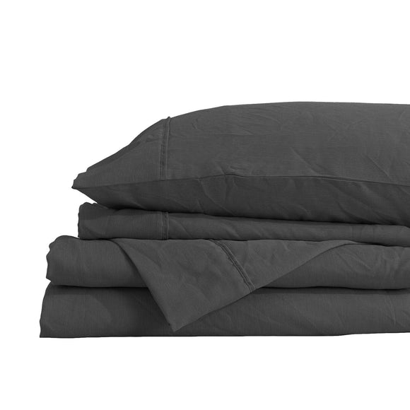 Royal Comfort Flax Linen Blend Sheet Set Bedding Luxury Breathable Ultra Soft - Queen - Charcoal