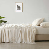 Royal Comfort Stripes Linen Blend Sheet Set Bedding Luxury Breathable Ultra Soft - King - Beige