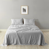 Royal Comfort Stripes Linen Blend Sheet Set Bedding Luxury Breathable Ultra Soft - King - Grey