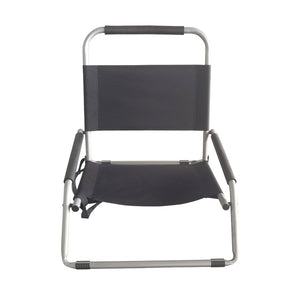 A black foldable beach chair from Havana Outdoors, featuring a steel frame and Oxford fabric seating.