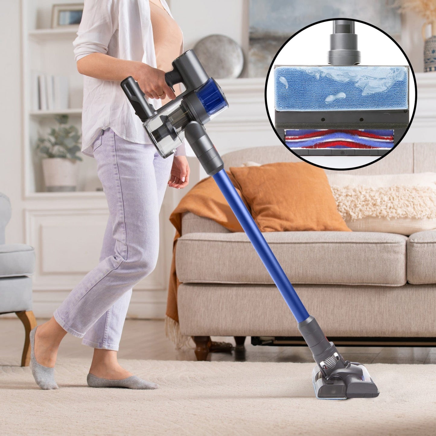 MyGenie H20 PRO Wet Mop 2-IN-1 Cordless Stick Vacuum Cleaner Handheld Recharge Blue