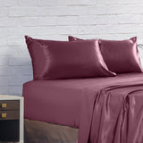 Royal Comfort Satin Sheet Set 4 Piece Fitted Flat Sheet Pillowcases  - Queen - Malaga Wine