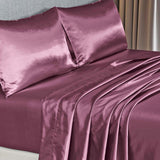 Royal Comfort Satin Sheet Set 4 Piece Fitted Flat Sheet Pillowcases  - Queen - Malaga Wine