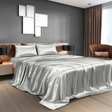Royal Comfort Satin Sheet Set 4 Piece Fitted Flat Sheet Pillowcases  - Queen - Silver