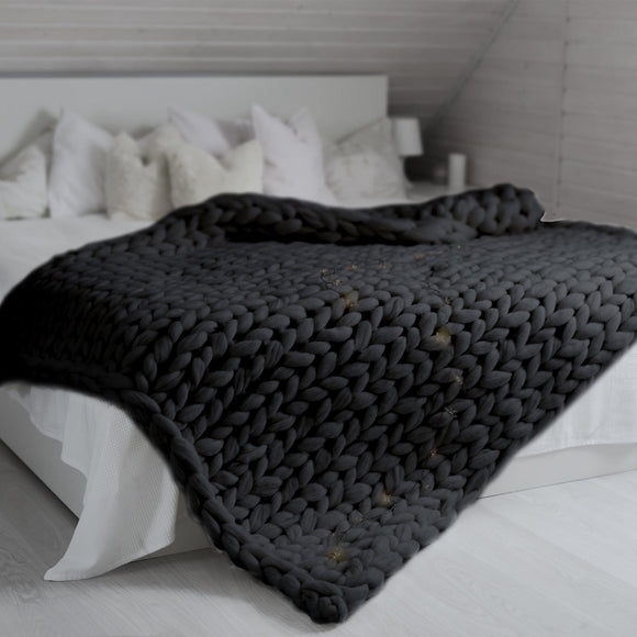 Royal Comfort Chunky Hand Knit Thick Weighted Blanket 6.3KG 203cm x 153cm - Charcoal