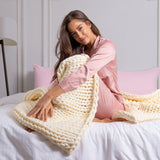 Royal Comfort Chunky Hand Knit Thick Weighted Blanket 6.3KG 203cm x 153cm - Cream