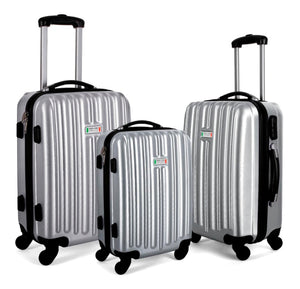 Milano Deluxe 3pc ABS Luggage Suitcase Luxury Hard Case Shockproof Travel Set - Silver