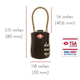 2 x TSA Approved 3 Digit Combination Locks Cable Luggage Suitcase Security Locks 2 Pack Black