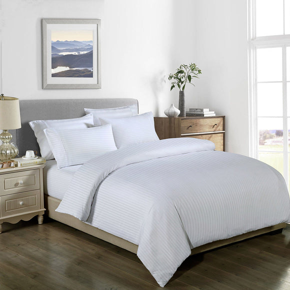 Royal Comfort Cooling Bamboo Blend Quilt Cover Set Striped 1000 Thread Count - Double - White