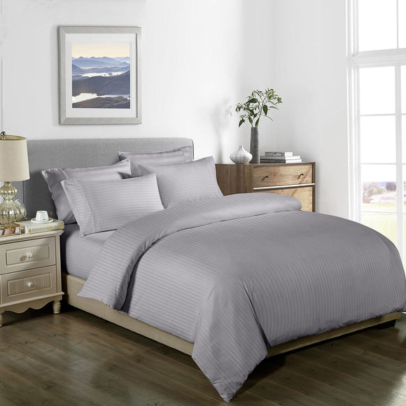 Royal Comfort Cooling Bamboo Blend Quilt Cover Set Striped 1000 Thread Count - Queen - Silver Grey