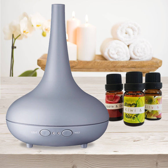 Essential Oil Diffuser Ultrasonic Humidifier Aromatherapy LED Light 200ML 3 Oils 15 x 15 x 20cm Matte Grey