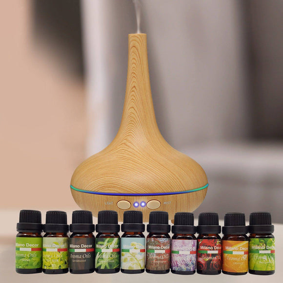 Aroma Diffuser Set With 10 Pack Diffuser Oils Humidifier Aromatherapy  Light Wood-Milano