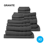 Royal Comfort 16 Piece Egyptian Cotton Eden Towels Set 600GSM Luxurious Absorbent - Granite