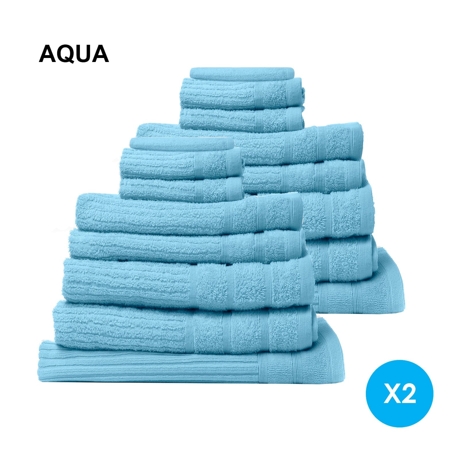 Royal Comfort 16 Piece Egyptian Cotton Eden Towels Set 600GSM Luxurious Absorbent - Aqua