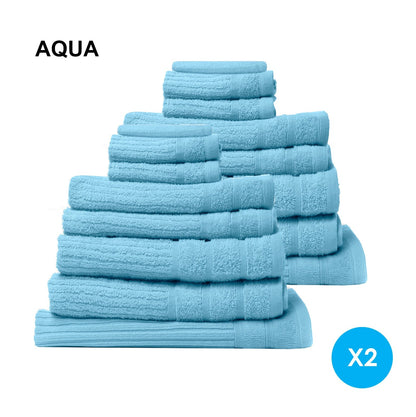 Royal Comfort 16 Piece Egyptian Cotton Eden Towels Set 600GSM Luxurious Absorbent - Aqua