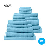 Royal Comfort 16 Piece Egyptian Cotton Eden Towels Set 600GSM Luxurious Absorbent - Aqua