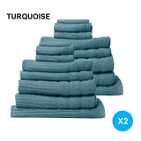 Royal Comfort 16 Piece Egyptian Cotton Eden Towels Set 600GSM Luxurious Absorbent - Turquoise