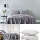 Royal Comfort 100% Cotton Vintage Sheet Set And 2 Duck Feather Down Pillows Set - Single - Grey