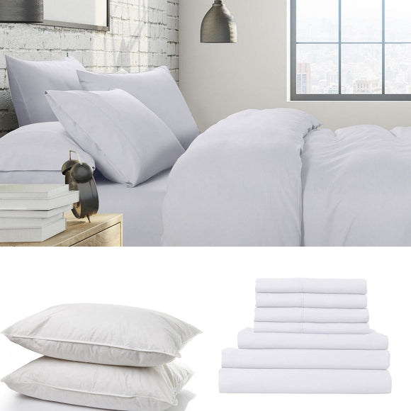 1500 Thread Count 6 Piece Combo And 2 Pack Duck Feather Down Pillows Bedding Set - King - White