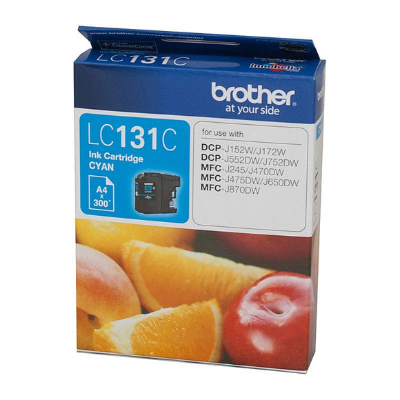 Brother LC-131C Cyan Ink Cartridge - to suit DCP-J152W/J172W/J552DW/J752DW/MFC-J245/J470DW/J475DW/J650DW/J870DW - up to 300 pages