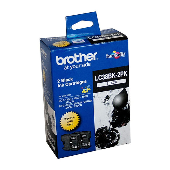 Brother LC-38BK Black Ink Cartridge Twin Pack - DCP-145C/165C/195C/375CW, MFC-250C/255CW/257CW/290C/295CN- up to 300 pages