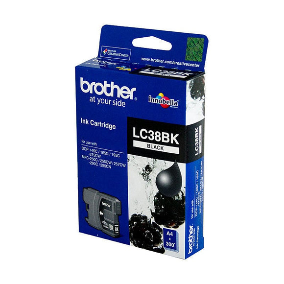 Brother LC-38BK Black Ink Cartridge - DCP-145C/165C/195C/375CW, MFC-250C/255CW/257CW/290C/295CN- up to 300 pages