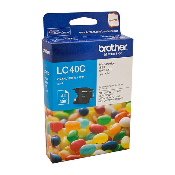 Brother LC-40C Cyan Ink Cartridge - to suit DCP-J525W/J725DW/J925DW, MFC-J430W/J432W/J625DW/J825DW- up to 300 pages