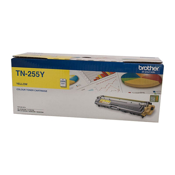 Brother TN-255Y Colour Laser Toner - Yellow High Yield Cartridge- HL-3150CDN/3170CDW/MFC-9140CDN/9330CDW/9335CDW/9340CDW /DCP-9015CDW(2,200 Pages)