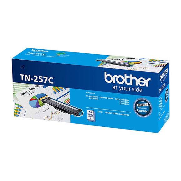 Brother TN-257C Cyan High Yield Toner Cartridge to Suit - HL-3230CDW/3270CDW/DCP-L3015CDW/MFC-L3745CDW/L3750CDW/L3770CDW (2,300 Pages)