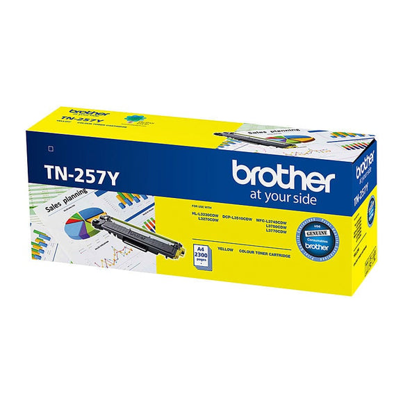 Brother TN-257Y Yellow High Yield Toner Cartridge to Suit - HL-3230CDW/3270CDW/DCP-L3015CDW/MFC-L3745CDW/L3750CDW/L3770CDW (2,300 Pages)