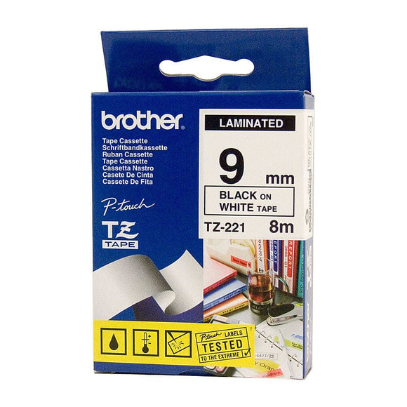 BROTHER TZe221 Labelling Tape 9mm Black on White TZE Tape