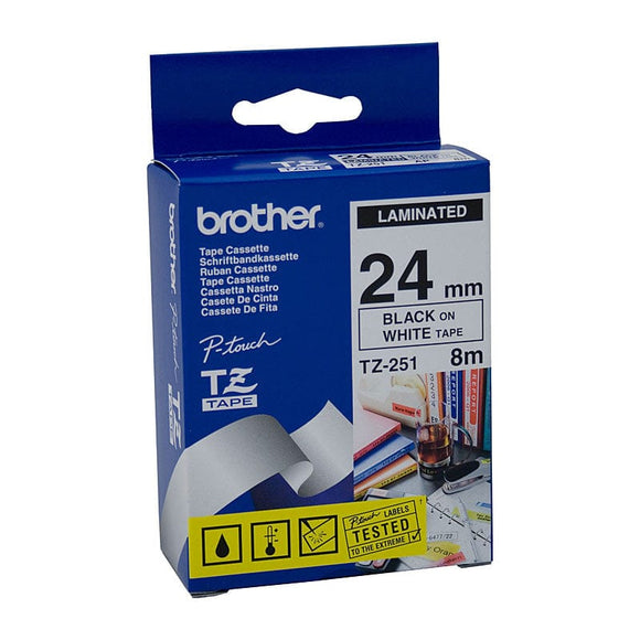 BROTHER TZe251 Labelling Tape 24mm Black on White TZE Tape