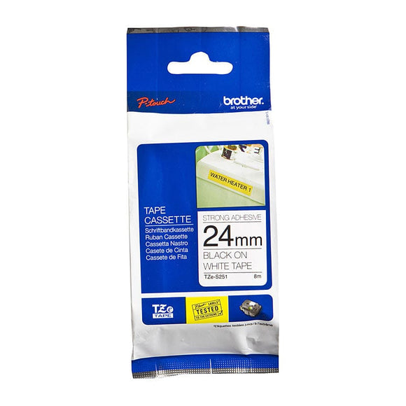 BROTHER TZeS251 Labelling Tape 24MM Black White Tape Strong Adhesive TZE Tape