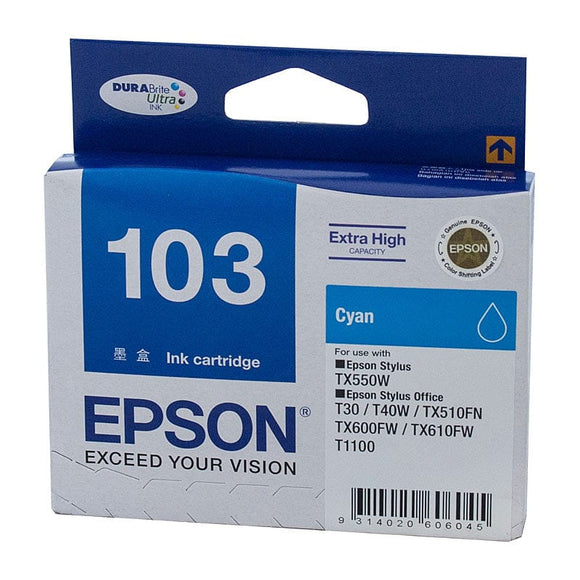 EPSON 103 Cyan High Cap Suits TX600FW, T103292 Ink Cartridge