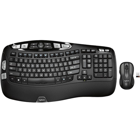 LOGITECH MK550 Wireless Wave Keyboard Mouse Combo Black Wave-shaped key frame Cushioned, Hand-friendly, Strong batteries