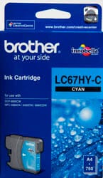 BROTHER LC-67HYC Cyan High Yield Ink Cartridge- DCP-6690CW, MFC-5890CN/6490CW/6890CDW - up to 750 pages