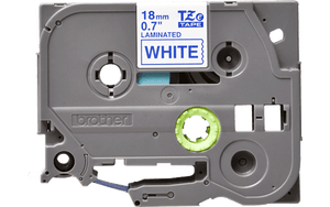 Brother 3/4\" (18 mm) Blue on White TZe P-Touch Tape for Brother PT-1900, PT1900 Label Maker. Laminated tape for indoor and outdoor use. Eco-friendly packaging