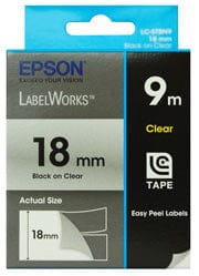 EPSON LabelWorks LC Tape Cartridges Clear 18mm Black 9 meters. For LW-400, LW-600P